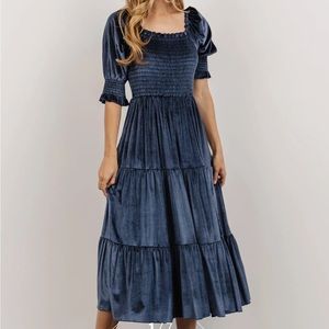 Baltic Born Vivaldi Smocked Velvet Midi Dress